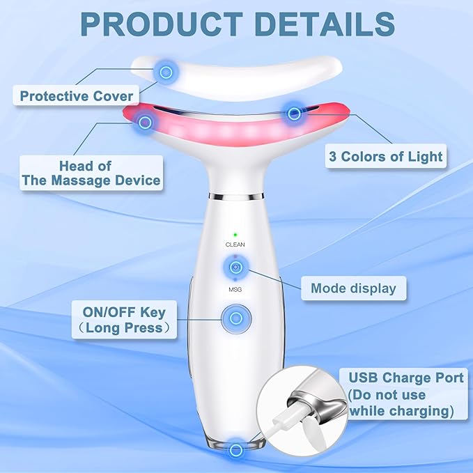 Face and Neck Massager,3 Color Facial Tool with Vibration, Rechargeable Facial Massager for Skin Care (White)