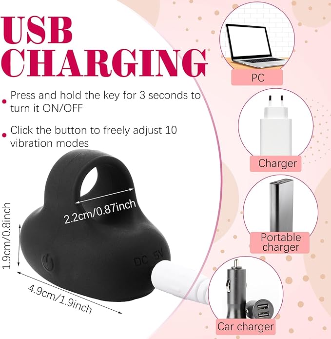 TrelaCo Pocket Mini Ring Facial and Eye Massage Ball USB Rechargeable Fingertip Massager Face Facial Muscle Tightening Anti-Aging Relief Eyes Dark Circles, Eye Puffiness, Fatigue (Black)