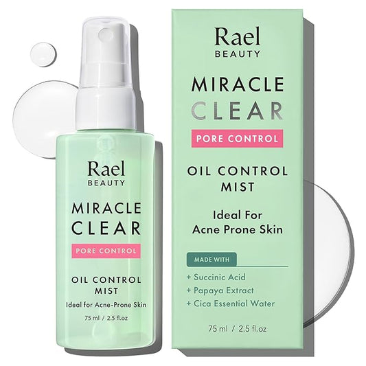 Rael Face Mist, Miracle Clear Hydrating Facial Spray, Pore Control for Acne Prone & Oil with Succinic Acid, Residue Free, Vegan, Korean Skin Care (2.5 fl oz)