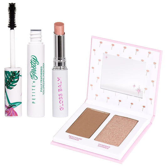 Petite ’n Pretty GLOW Makeup Set for Kids, Tweens and Teens - Includes Cheek & Highlighter Duo, Gloss Lip Balm, and Fully Feathered Volumizing Mascara - Clean Makeup, Made in the USA