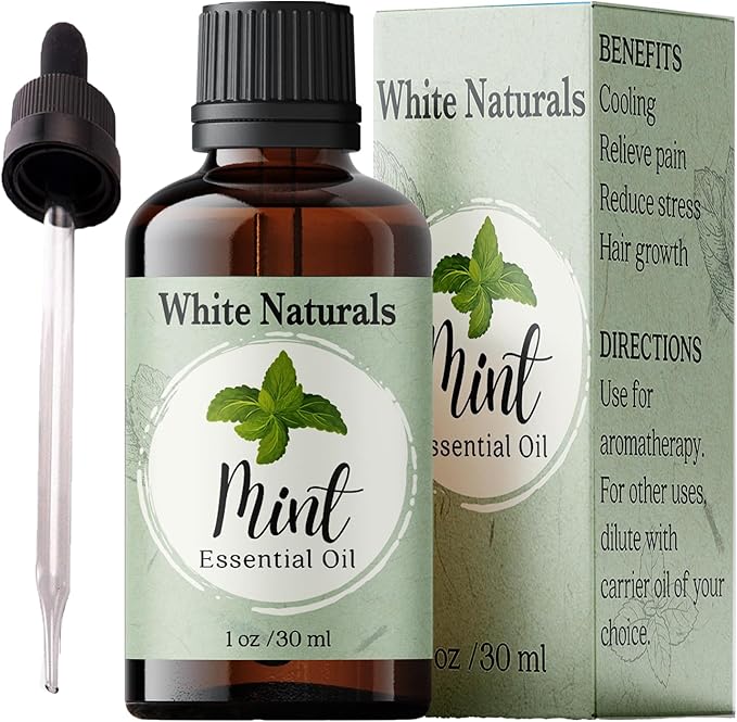 Organic Mint Essential Oil, Refreshes & Energizes The Spirit and Body, 100% Pure Natural Mint Oil for Diffuser, Aromatherapy, Hair Care, Skin Massage, Candle and Soap Making 1 Fl oz