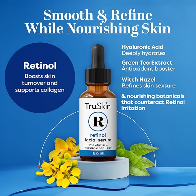 TruSkin Face Serum Duo – Vitamin C & Retinol Serum for Face – Anti-Aging Skin Care Gift Set for Women – Helps Improve Appearance of Fine Lines & Wrinkles for Smoother Looking Skin, 1 Fl Oz, 2 Bottles