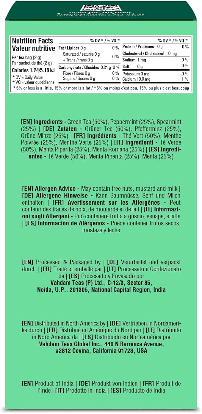 VAHDAM, Mint Green Tea Bags (100 Count) 100% Pure Leaf Tea, High Grown, Low Caffeine, Non GMO, Gluten Free | Plant-Based Pyramid Tea Bags | Direct from Source