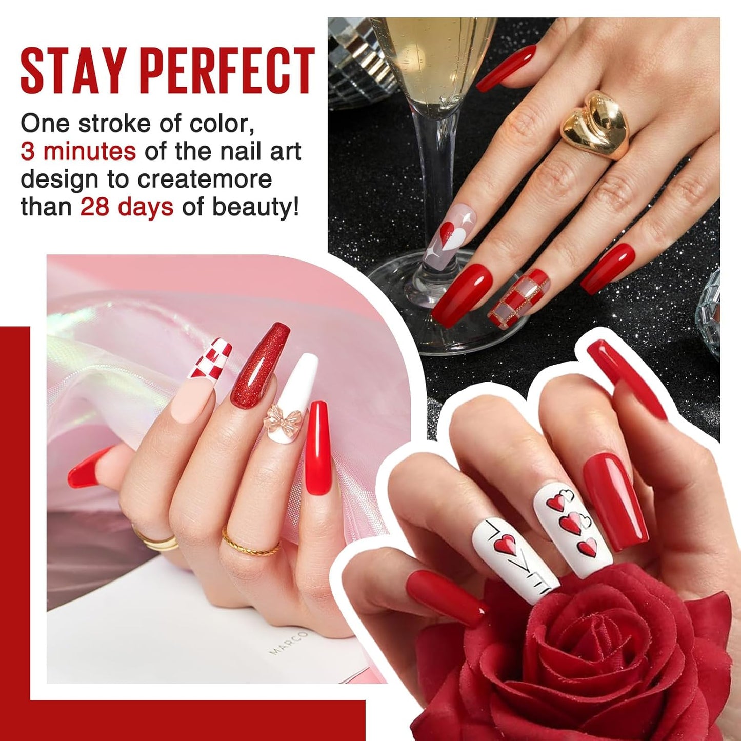 MEFA Red Gel Nail Polish Set, 6 Colors Gel Polish Kit Popular Burgundy Glitter Nail Polish Soak Off Rose Dark Red Shimmer DIY Home Salon Manicure Gifts for Women Girls 2025