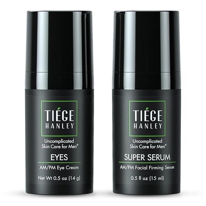 Tiege Hanley Eye Cream & Face Serum Set, Advanced Anti-Aging Bundle - Dark Circle & Under Eye Cream for Puffiness & Bags - Firms, Plumps, Hydrates, & Repairs Skin - Eye Wrinkle Cream for Men