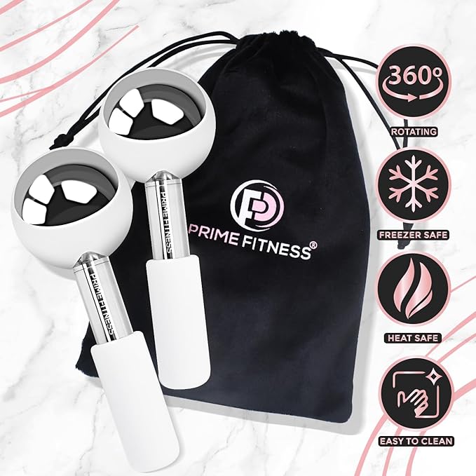 Ice Globes for Facials | Unbreakable Steel Cooling Roller | Cryo Sticks for Face | Massager for Face Neck & Eyes | Skin Care for Dark Circles, Puffiness, Wrinkles, Collagen Production (360 Rotating)