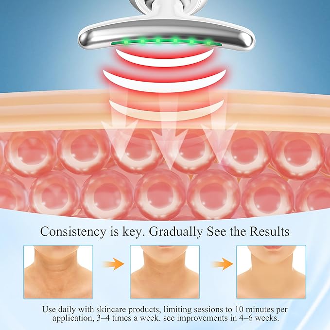 Red Light Therapy for face and Neck, Facial & Neck Massager Tool, Face Lift, Reduce Fine Lines & Double Chin, Neck Tightening, True Beauty Glow Facial Massager - at Home Skin Care Sculpting Tool