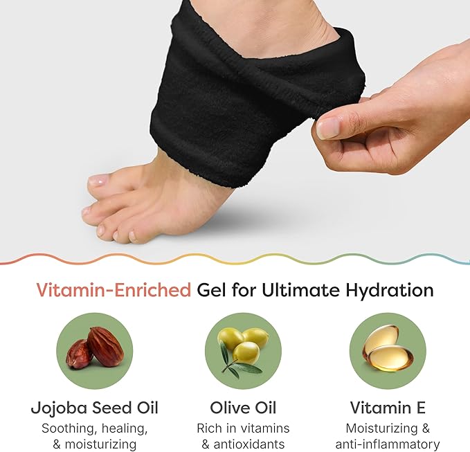 ZenToes Moisturizing Socks for Cracked Heel Treatment - Vitamin E, Olive Oil and Jojoba Oil Infused Heel Socks to Soften and Hydrate (Fuzzy Black, Wide Width)