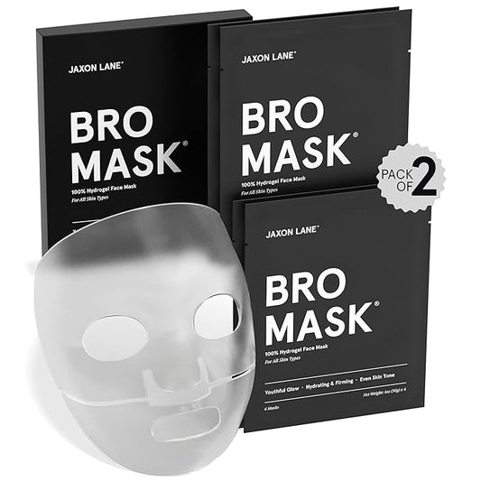 BRO MASK: Korean Face Mask for Men | 2 Pc. Hydrating Anti Aging Sheet Masks Contain Vitamin C, Vitamin E, Hyaluronic Acid, Hydrolyzed Collagen for Face Care, Acne Treatment (2 X 4 Packs)