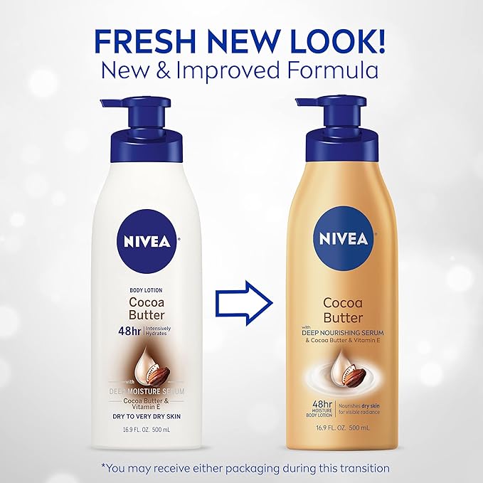 NIVEA Cocoa Butter Body Lotion with Deep Nourishing Serum, 16.9 Fl Oz Pump Bottle (Pack of 2)