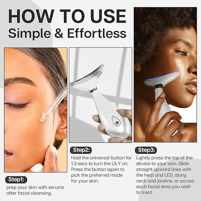 Lily Neck Face Massager, Face Sculpting Tool, Skin Rejuvenation Device with Thermal, Triple Action LED and Vibration, for Anti-Aging, Lifting and Tightening Sagging Skin (Pearl White)