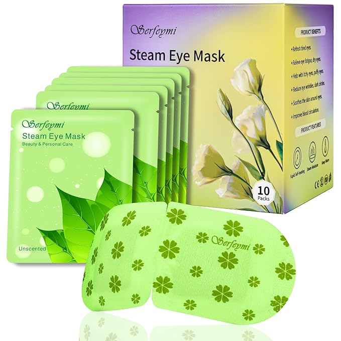Serfeymi 10 Packs Steam Eye Masks Relief Eye Fatigue, Eye Patch Warm Eye Mask, Hot Compress Disposable Eye SPA Heated Eye Mask for Dry Eyes, Dark Circles, Tired Eyes, Stay Up All Night (Unscented)