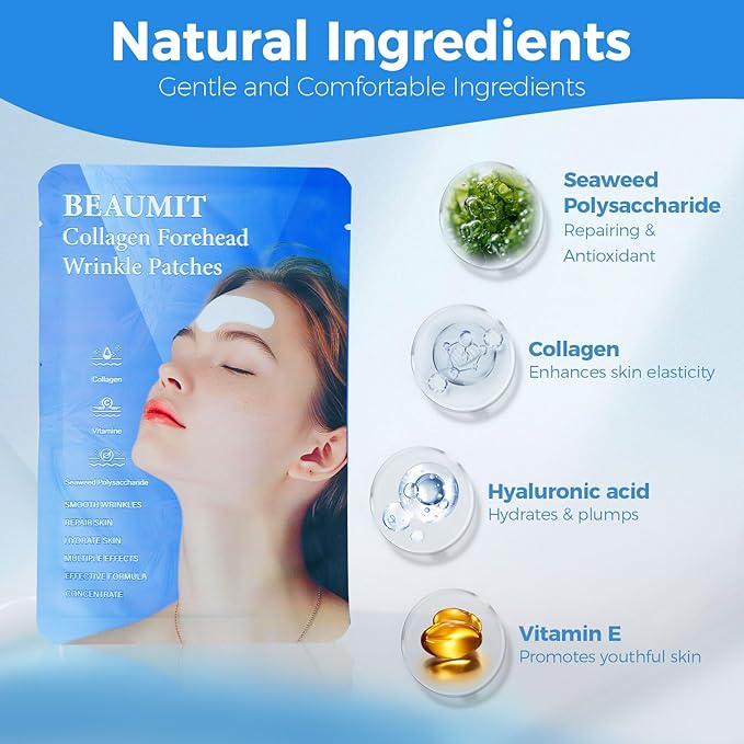 Collagen Forehead Wrinkle Patches Overnight 7pcs, Anti-Wrinkle Facial Patches for Face and Forehead Fine Lines & Frown Lines for Youthful, Firmer, and Smoother Appearance