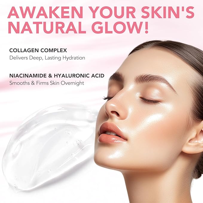 Collagen Night Wrapping Mask, Peel Off Face Mask with Jelly Brush, Jelly Masks for Facials Professional Korean Skin Care, Elasticity & Hydration Care Overnight Collagen Mask for Women - 2.53 oZ