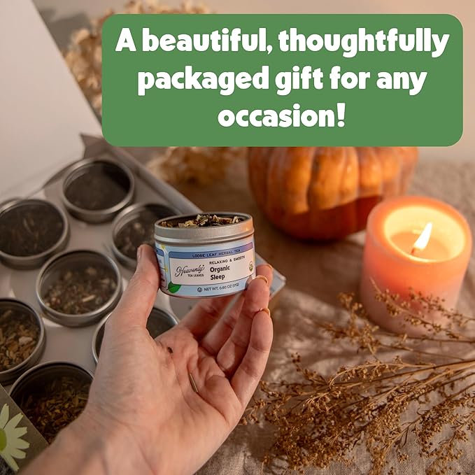 Heavenly Tea Leaves Organic Assorted 9 Loose Leaf Tea Gift Box (Approx. 90 Cups of Tea), Sampler Set of 9 Teas & Herbal Tisanes - Great Hot or Iced, High to No Caffeine, Mother's Day Gifts for Mom