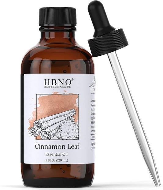 HBNO California Bottled Cinnamon Essential Oil (Leaf) 4 fl oz (120ml) - Natural Cinnamon Essential Oil for Diffuser - Perfect for Cleaning, Aromatherapy, DIY, Soap & Diffuser - Cinnamon Oil Essential