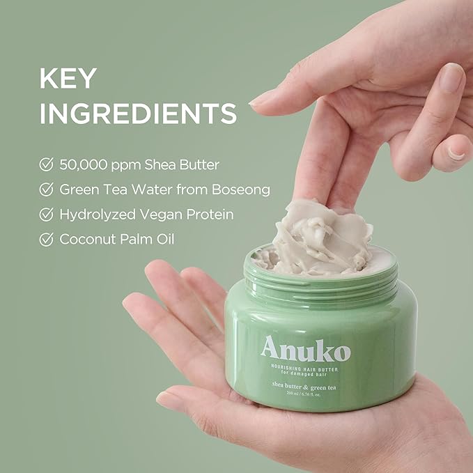 Nourishing Hair Butter for Damaged Hair, 6.7 oz, Shea Butter & Green Tea, Korean Hair Care, Hair Treatment Mask, Vegan Protein