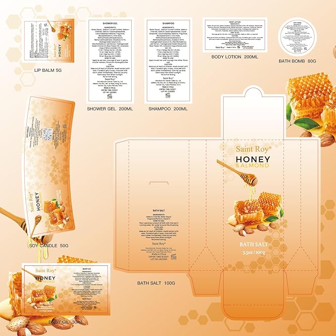 Bath spa Gifts for Her Spa Gift Basket, Honey Almond Spa Basket Bath and Body Set with Bath Bomb, Jojoba Oil & Lip Balm, Birthday Holiday Home Spa Gifts for Women & Men Fathers Day Mother day