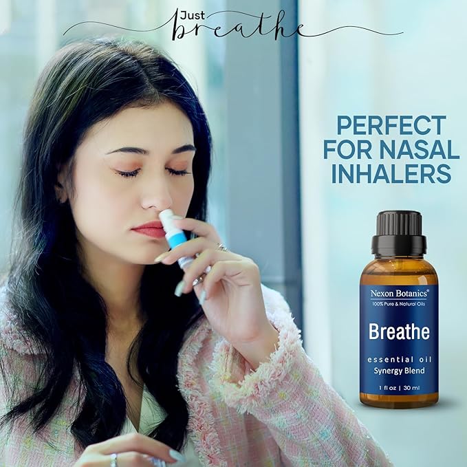 Breathe Essential Oil Blend 30 ml - Breath Sinus Relief with Menthol Oils - for Humidifiers, Diffusers, and Aromatherapy - Nexon Botanics