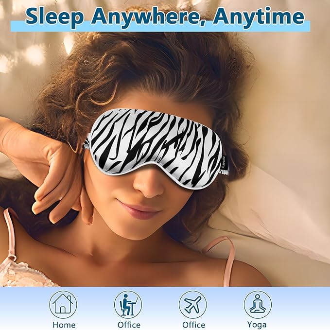 Sleep mask w/Cooling Gel Eye Mask, Heated Eye Mask for Sleeping, Reusable Ice Silk Stain Eye Cover Sleeping Mask for Travel, Home, Office, Yoga, Total Blackout, Stocking Stuffer (Zebra)