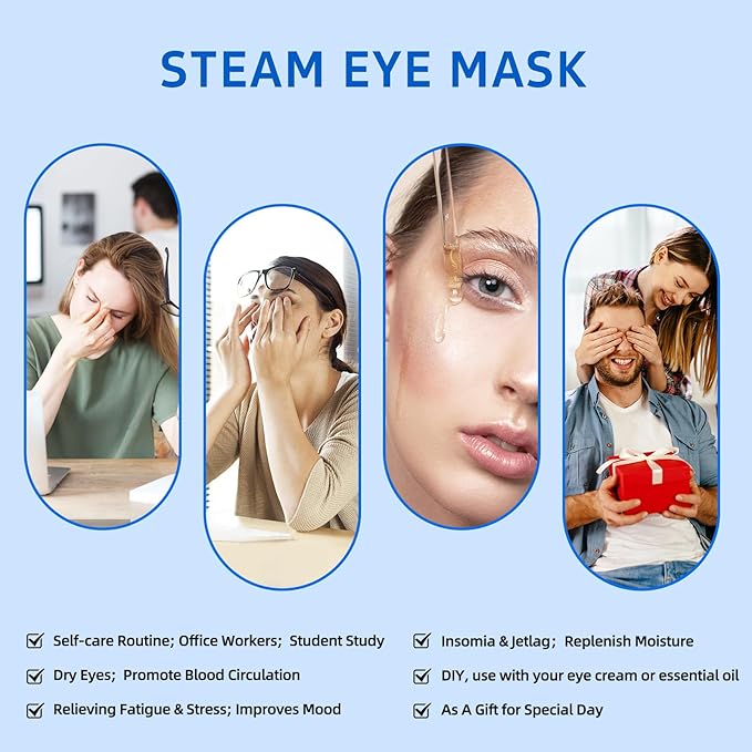 steam Eye mask for Dry Eyes,self-Heating Eye mask for Sleeping,SPA,Relief Stress and Eye Fatigue (10 pcs, Lavender)