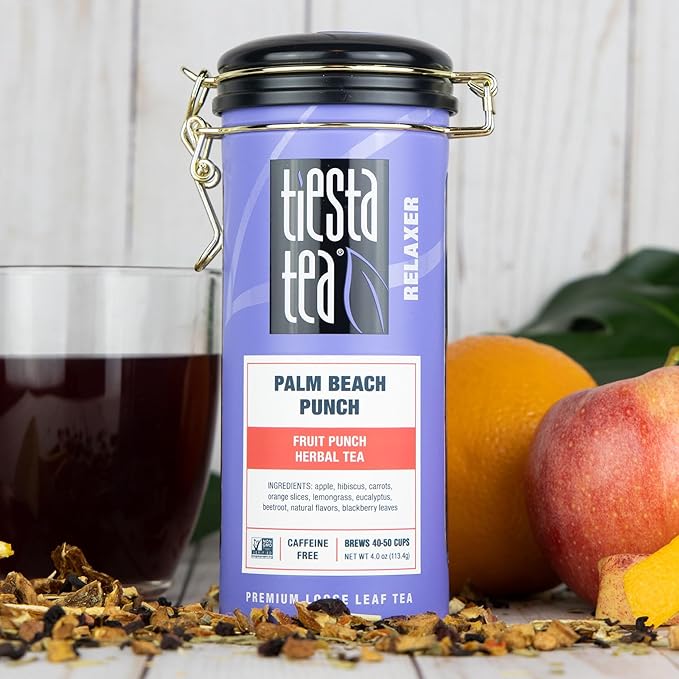 Tiesta Tea - Palm Beach Punch | Loose Leaf | Fruit Punch Herbal Tea | Caffeine-Free Tropical Blend with Apple, Carrots & Orange | Brew Hot or Iced | 4oz Refillable Tin, 50 Cups