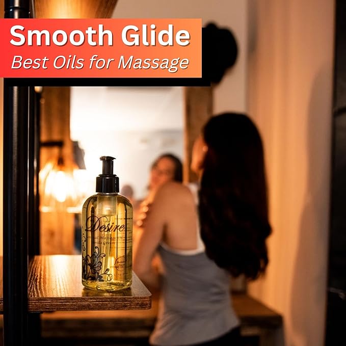 Desire Sensual Massage Oil for Date Night | Best Massage Oil for Couples | All Natural with Sweet Almond, Grapeseed & Jojoba for Smooth Glide & Moisturized Skin 8oz