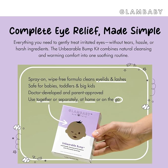 GlamBaby Eye Care - Unbearable Bump™ Kit - stye kit for kids - heat and cooling mask - cleansing spray for eyelid debris
