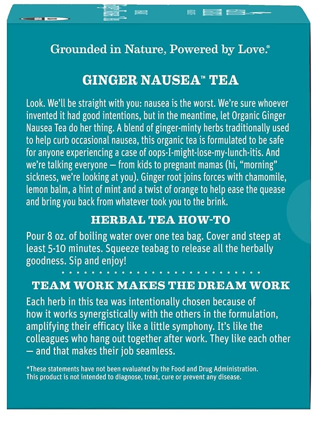 Earth Mama Organic Ginger Nausea™ Tea | Comforts Occasional Nausea + Morning Sickness, 16 Teabags Per Box (3-Pack)