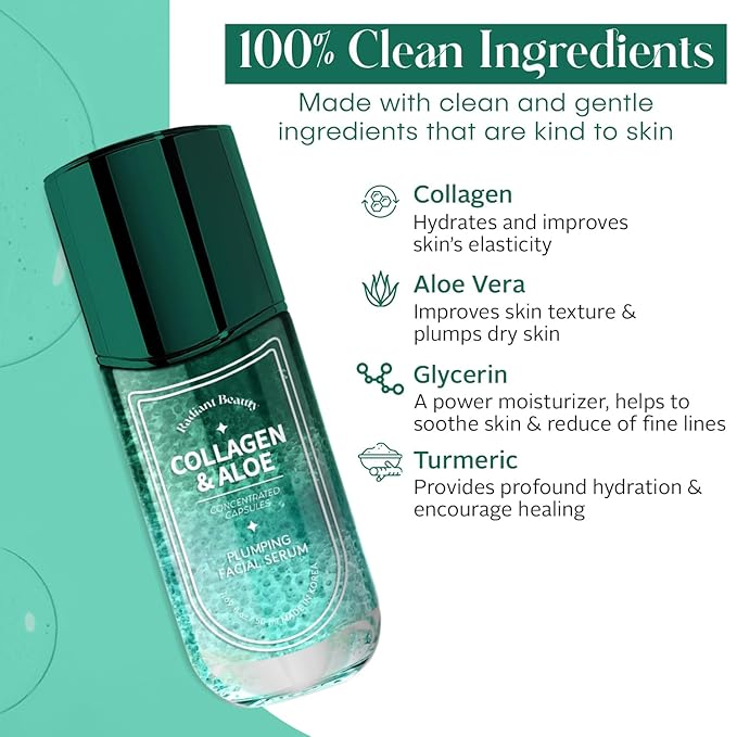 Collagen & Aloe Facial Serum - Anti-Aging, Plumping, Hydrating - Reduces Fine Lines & Wrinkles, Combats Dark Spots - Dermatologist Tested, Korean Skin Care - 1.69 FL.OZ.