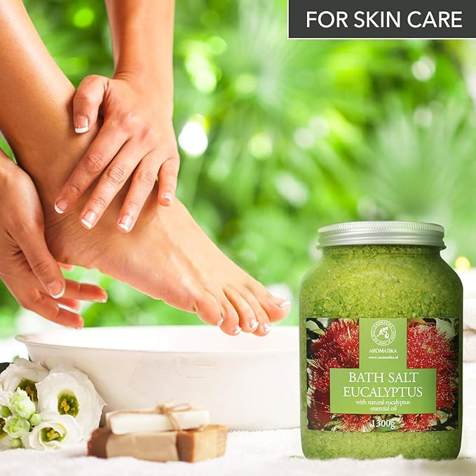 Sea Salt Eucalyptus with Natural Eucalyptus Essential Oil 46 Oz - Eucaliptus Bath Salts - Best for Good Sleep - Stress Relief - Beauty - Relaxing - Bathing - Body Care