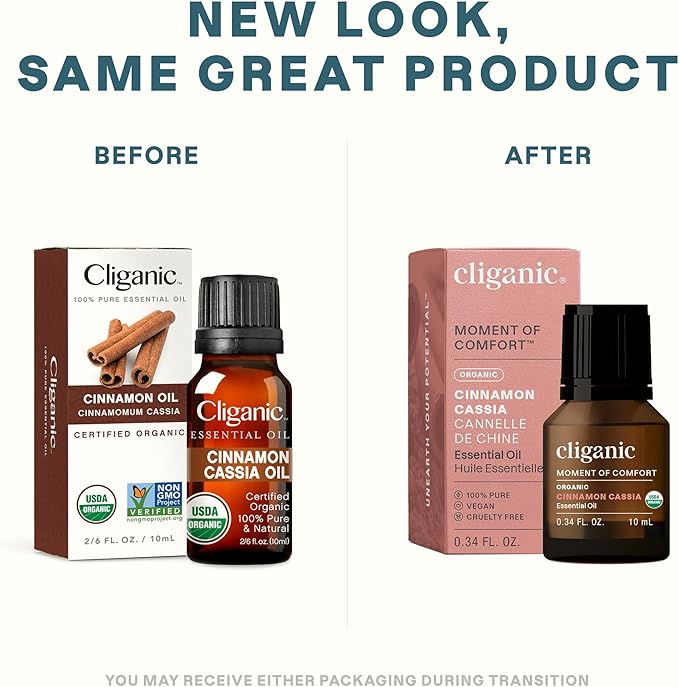 Cliganic Organic Cinnamon Cassia Essential Oil, 100% Pure Natural Undiluted, for Aromatherapy | Non-GMO Verified