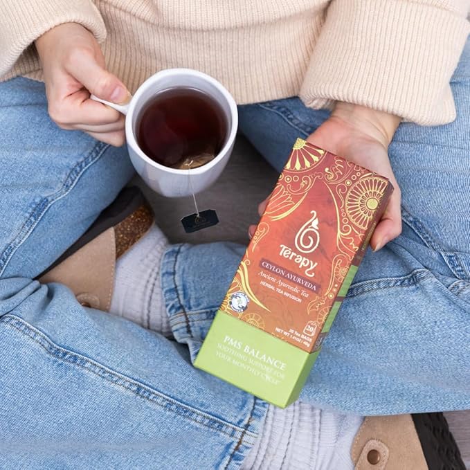 Térapy Ceylon's PMS Balance Tea For Women - 100% Natural Herbal Ingredients - Soothing Support for PMS Relief, Monthly Cycle Period Tea - Red Hibiscus, Cumin, Licorice & More Herbs