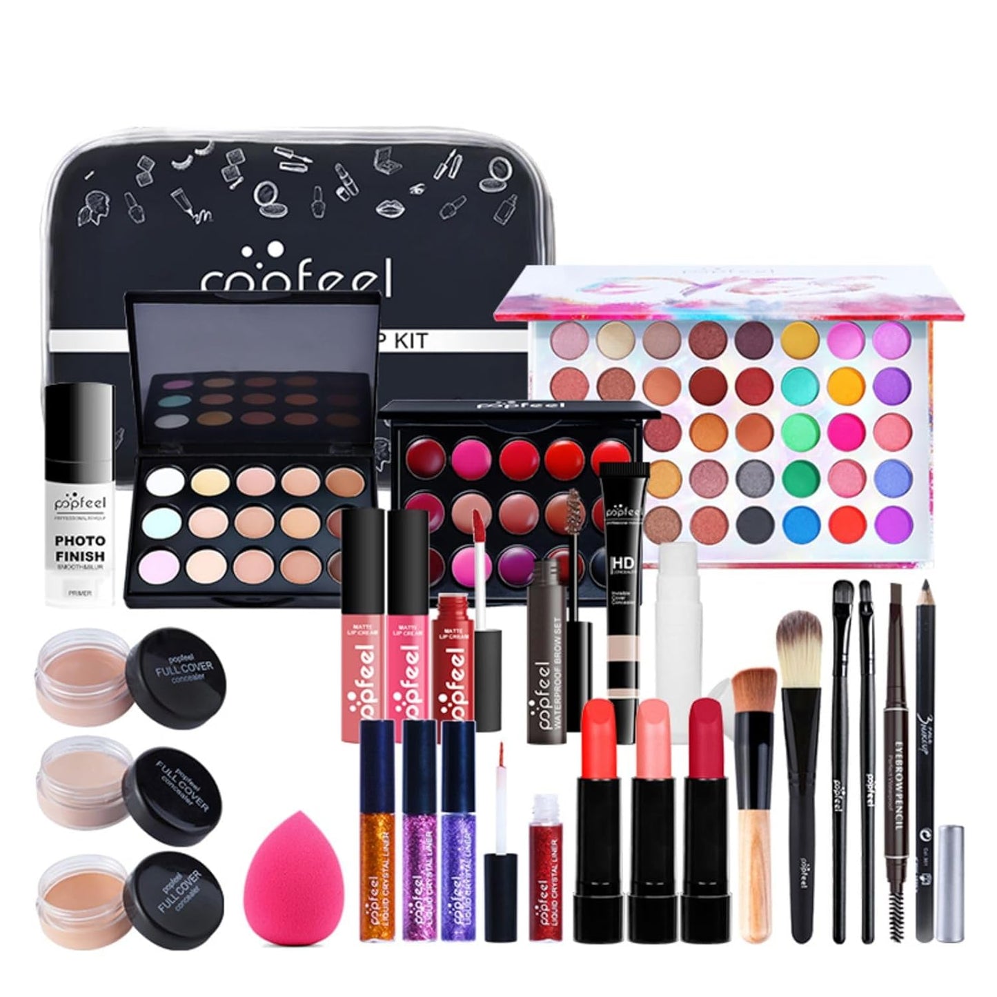 Pure Vie All-in-One Holiday Gift Makeup Set Cosmetic Essential Starter Bundle Include Eyeshadow Palette Lipstick Concealer Blush Mascara Foundation Face Powder - Makeup Kit for Women Full Kit