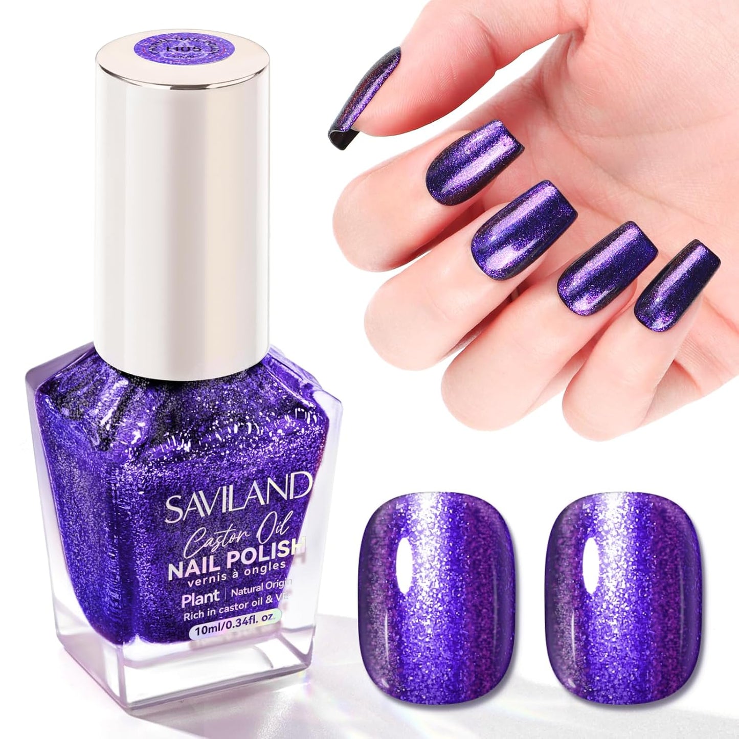 SAVILAND Color Artistry Blue Purple Chameleon Nail Polish - 7 Days Shimmer Holographic Glitter Fingernail Polish Air Fast Dry, Blue to Purple Color Shift Multichrome Metallic No Require Cured