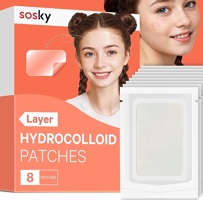 Sosky Large Pimple Patches XL Hydrocolloid Acne Patches for Face & Body Cystic Pimple & Zit Patch for Nose Chin Back, Bacne & Breakouts Vegan Cruelty-Free（8 Count）