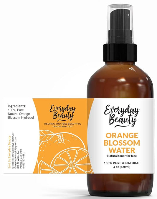 Orange Blossom Water Facial Toner - All Natural Hydrating Spray Mist for Face and Hair - 100% All Natural Orange Blossom Water Hydrosol 4oz with Fine Mist Cap