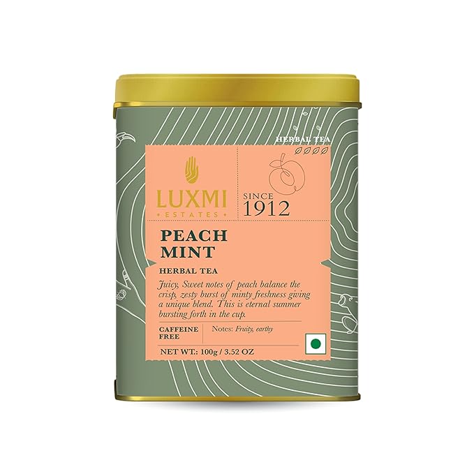 Luxmi Estates - Peach Mint Tea - 100g (50 Cups) | USDA Certified Organic Herbal Tea | Caffeine-Free