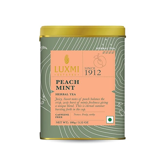 Luxmi Estates - Peach Mint Tea - 100g (50 Cups) | USDA Certified Organic Herbal Tea | Caffeine-Free