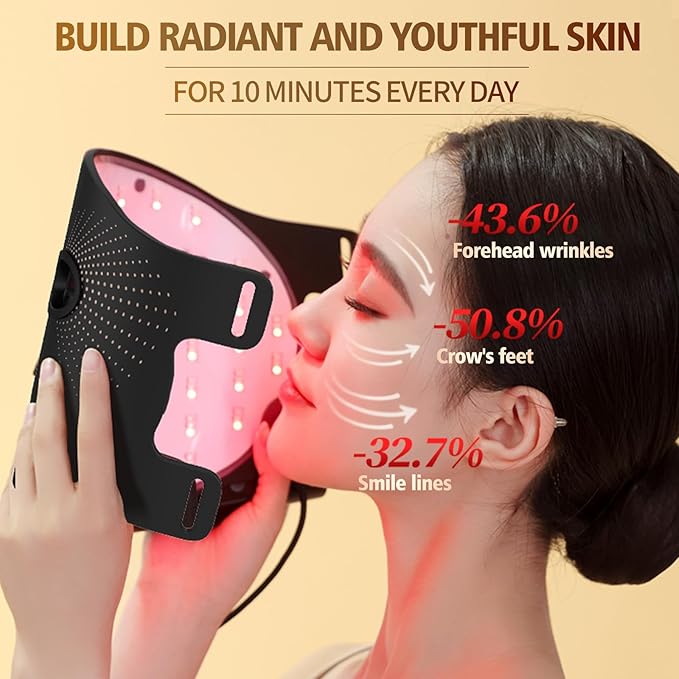LED Face Mask 3 Colors Light Therapy Facial Photon Beauty Device Skin Care at Home for Facial Rejuvenation, Wrinkles Reduction, Anti-Aging (Black)