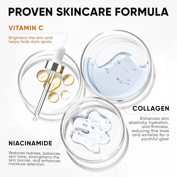 Collagen Cream for Face & Vitamin C Serum 20% Bundle, Anti Aging Facial Moisturizer and Stem Cell Serum with Hyaluronic Acid - Save 20%