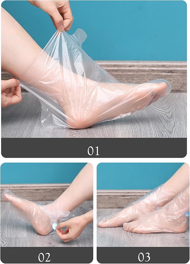 Zittop 100Pcs Plastic Foot Covers 2024 Upgrade Disposable Socks, Paraffin Bath Foot Moisturizer Socks, Prevent Dry and Cracked feet and moisturize feet (100P Transparent)