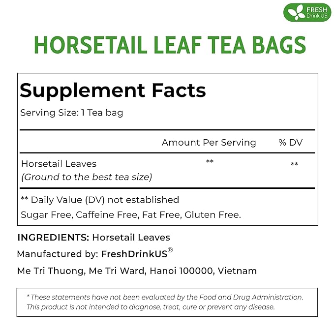 FreshDrinkUS, Premium 15 Horsetail Leaf Tea Bags, 100% Natural & Pure from Horsetail Loose Leaves Herbal Tea. Made with Natural Material Tea Bags. No Sugar, No Caffeine, No Gluten, Vegan.