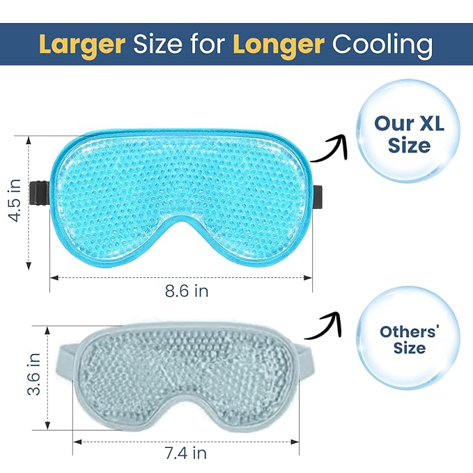 BeeVines Gel Eye Mask, 2 Pack XL Jumbo Size Cooling Ice Masks for Puffy Eyes for Men & Women, Cold & Warm Compress for Post Surgery, Puffiness, Allergies, Sinuses & Migraines