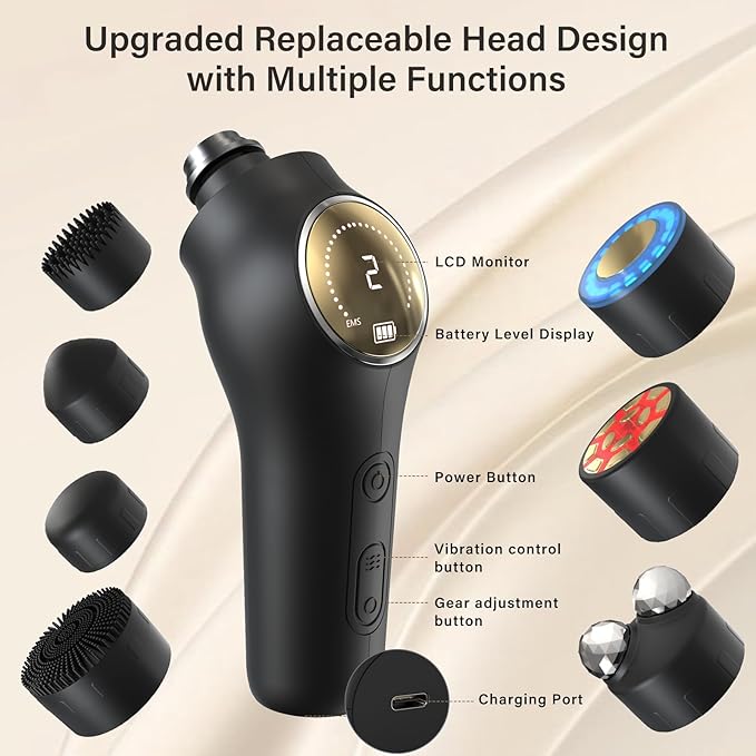 Facial Device, 7-in-1 Compact Face Massager, Portable Facial Kit with Red Light for Skin Care, Waterproof Facial Roller Massager with Cleaning Function