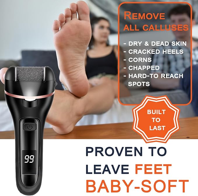 Callus Remover for Feet, 13-in-1 Professional Pedicure Tools Foot Care Kit, Foot Scrubber Electric Feet File Pedi for Hard Cracked Dry Dead Skin, 3 Rollers, 2 Speed, Battery Display (Black)