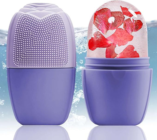 XHJRI Ice Face Roller Massager,Ice Cube Roller for Face, Eyes and Neck Naturally Conditioning and Skin Care,De-Puff Eye Bags,Reduce Migraine Pain,Reusable Massage Silicone Ice Mold (New Purple)