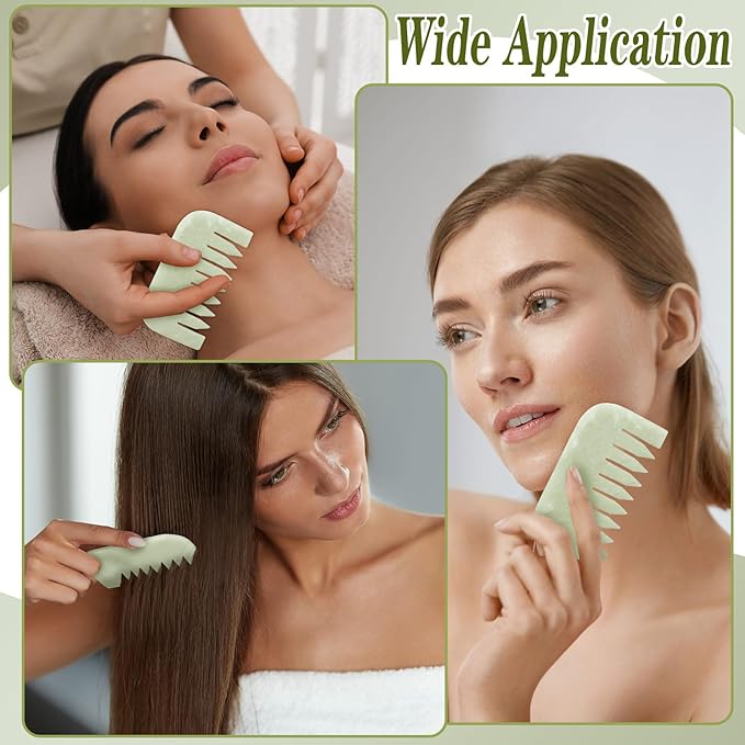 Geiserailie 2 Pieces Jade Combs Massage Stone Hair Gua Sha Scraping Scalp Comb Facial Massage Tool Multifunctional Handheld Head Tools Head Caring Therapy Mother's Day Gift(Square Style)