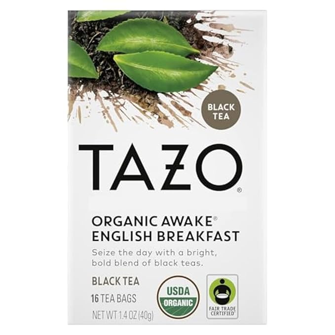 TAZO Organic Awake English Breakfast Black Tea, Black tea with Caffeine, 16 Total Bags