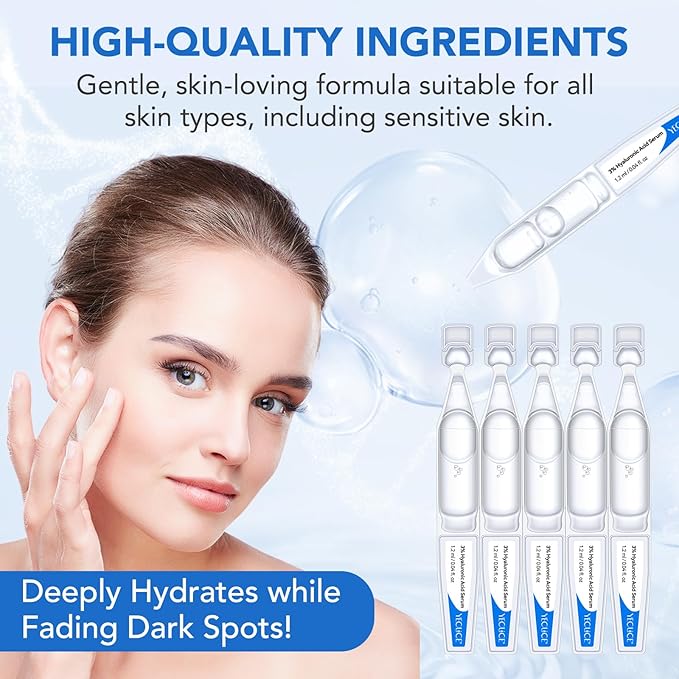 Hyaluronic Acid Tubes | 3% Hyaluronic Acid Serum for Face | Anti-Aging & Hydrating Serum | 4D Hyaluronic Acid for All Skin Types | 1.2ml x 30 Vials